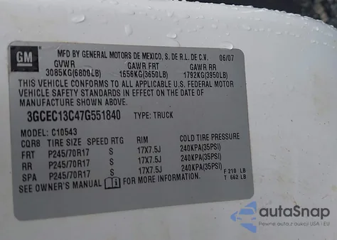 2007 Chevrolet Silverado 1500 Ls z USA, uszkodzony, nr VIN 3GCEC13C47G551840